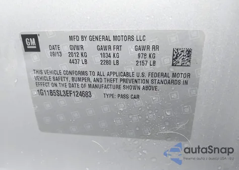 2014 Chevrolet Malibu 1Ls from USA, damaged, VIN 1G11B5SL3EF124683